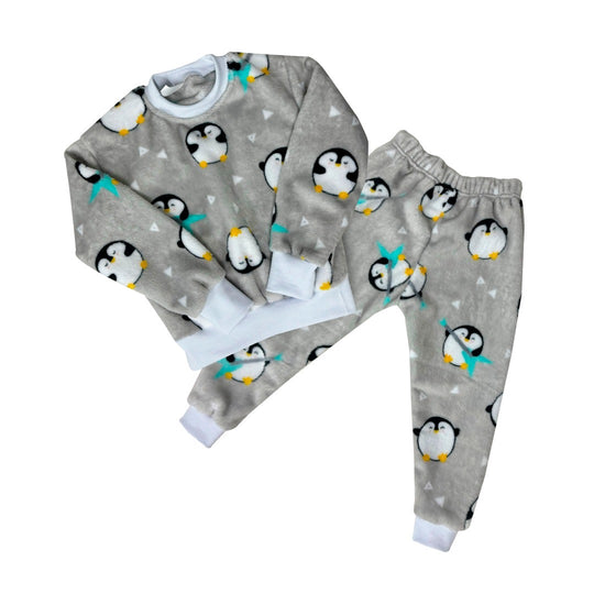 set pijama felpa pingüinos gris